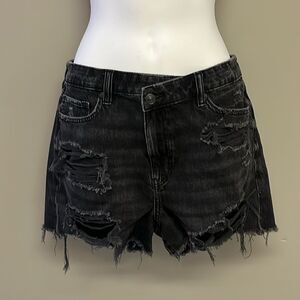American Eagle Black Destroyed Distressed Whisker Faded Mom Shorts - Size 10